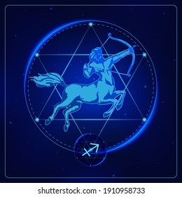 Zodiac signs astrology. Constellations Sagittarius horoscope sign in twelve zodiac with galaxy stars background. Vector illustration Modern.
