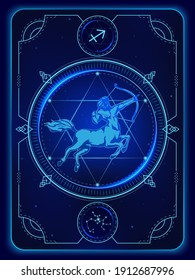 Zodiac signs astrology. Constellations Sagittarius horoscope sign in twelve zodiac with galaxy stars background. Vector illustration Modern.
