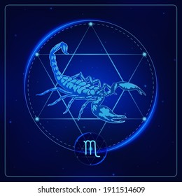Zodiac signs astrology. Constellations Scorpio horoscope sign in twelve zodiac with galaxy stars background. Vector illustration Modern.
