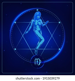 Zodiac signs astrology. Constellations Virgo horoscope sign in twelve zodiac with galaxy stars background. Vector illustration Modern.
