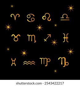 Zodiac signs for astrology horoscope glowing elements