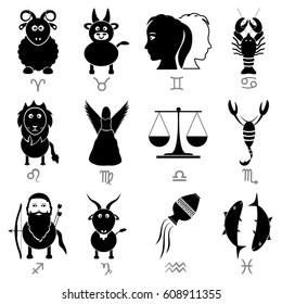 zodiac signs for astrology set of cartoon animals icons eps10