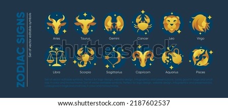 Zodiac signs astrology Set of vector editable symbols icons logos