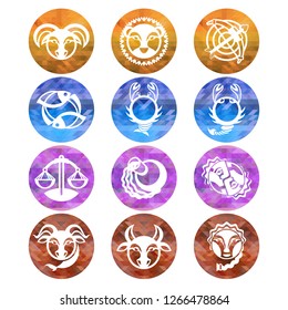 Zodiac signs, astrology symbols, cartoon horoscope