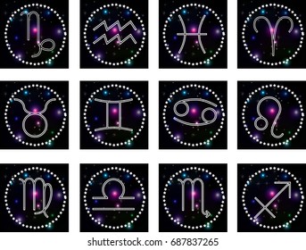 Zodiac signs banners with constellations. Vector illustration