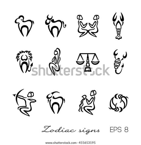 Zodiac Signs Black White Stock Vector (Royalty Free) 455653195