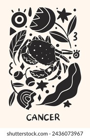 Zodiac signs Cancer in Scandinavian style. Hand drawn vector illustration.