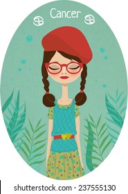 Zodiac signs Cancer. Vector illustration of the girl.