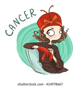 Zodiac Signs Cancer. Vector Illustration Of The Girl.