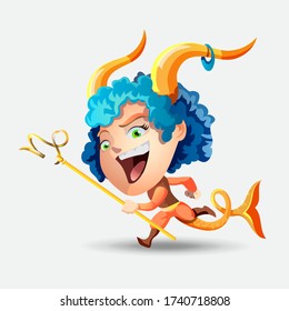 Zodiac signs - Capricorn. Colored vector illustration. Capricorn funny cute cartoon character. Isolated on white background. Print design, prediction, horoscope