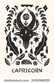 Zodiac signs Capricorn in Scandinavian style. Hand drawn vector illustration.