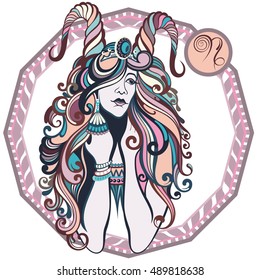 Zodiac signs Capricorn. Vector illustration of the girl.