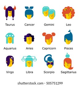 Zodiac signs cartoon vector illustration.
Colorful  vector girls Characters  for infographics. Flat vector style.
