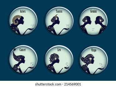 Zodiac signs in a circle frames set