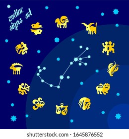 signos de zodiaco en un círculo sobre el fondo de la constelación escorpio