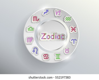 Zodiac signs. Zodiac circle on a gray background with colored signs of the zodiac.