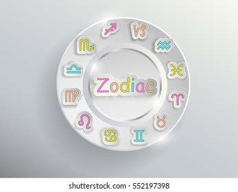 Zodiac signs. Zodiac circle on a gray background with colored signs of the zodiac.