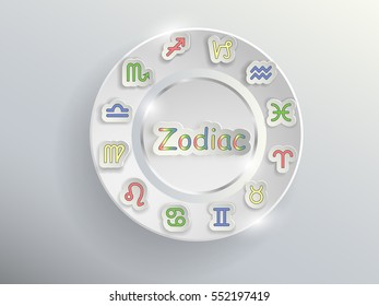 Zodiac signs. Zodiac circle on a gray background with colored signs of the zodiac.