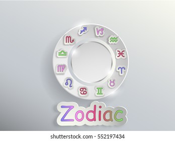 Zodiac signs. Zodiac circle on a gray background with colored signs of the zodiac.