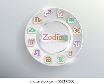 Zodiac signs. Zodiac circle on a gray background with colored signs of the zodiac.