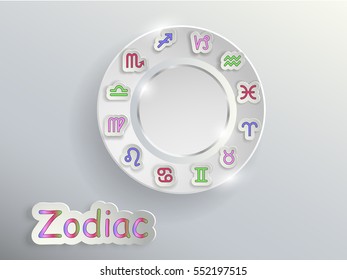Zodiac signs. Zodiac circle on a gray background with colored signs of the zodiac.
