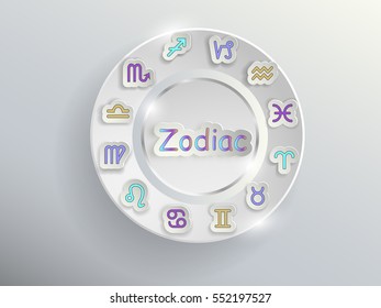Zodiac signs. Zodiac circle on a gray background with colored signs of the zodiac.