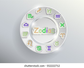Zodiac signs. Zodiac circle on a gray background with colored signs of the zodiac.
