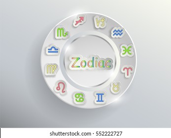 Zodiac signs. Zodiac circle on a gray background with colored signs of the zodiac.