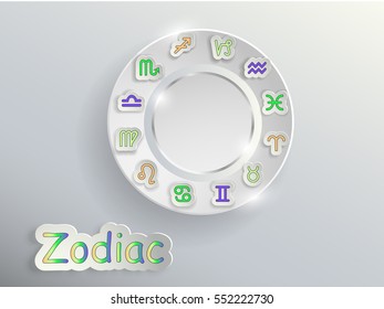 Zodiac signs. Zodiac circle on a gray background with colored signs of the zodiac.