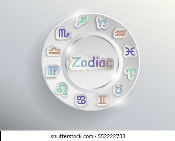 Zodiac signs. Zodiac circle on a gray background with colored signs of the zodiac.