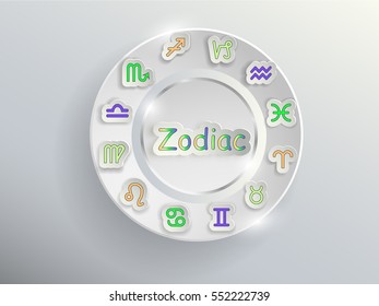 Zodiac signs. Zodiac circle on a gray background with colored signs of the zodiac.