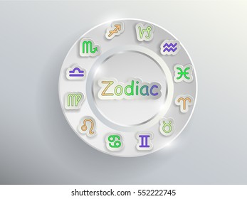 Zodiac signs. Zodiac circle on a gray background with colored signs of the zodiac.