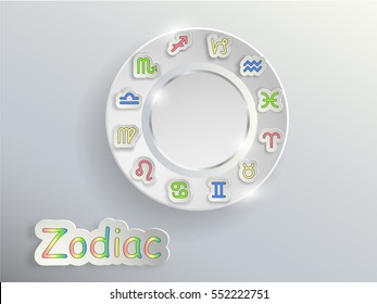 Zodiac signs. Zodiac circle on a gray background with colored signs of the zodiac.