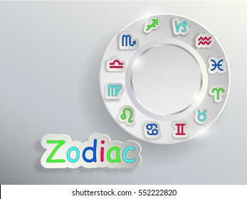 Zodiac signs. Zodiac circle on a gray background with colored signs of the zodiac.