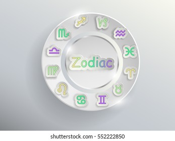 Zodiac signs. Zodiac circle on a gray background with colored signs of the zodiac.