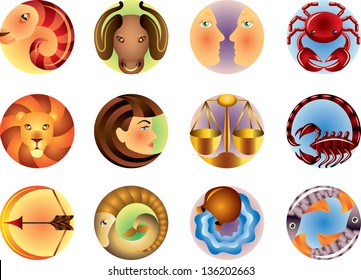 Zodiac signs circled vector set