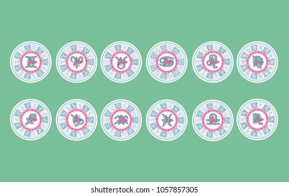 zodiac signs in circles vector illustration.Pastel color