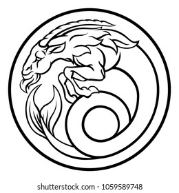Zodiac signs circular Capricorn Sea Goat horoscope astrology symbol