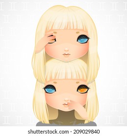 Zodiac signs collection, Gemini, vector girl