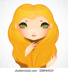 Zodiac signs collection, Leo, vector girl