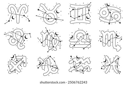 Zodiac signs collection, on white background, horoscope elements vector art