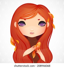 Zodiac signs collection, Pisces, vector girl