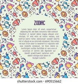 Zodiac signs concept with thin line icons for banner with horoscope, web site or background. Vector illustration.
