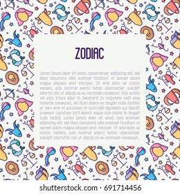 Zodiac signs concept with thin line icons for banner with horoscope, web site or background. Vector illustration.