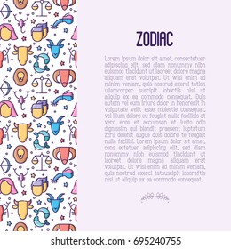 Zodiac signs concept with thin line icons for banner with horoscope, web site or background. Vector illustration.