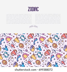 Zodiac signs concept with thin line icons for banner with horoscope, web site or background. Vector illustration.