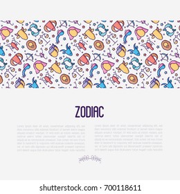 Zodiac signs concept with thin line icons for banner with horoscope, web site or background. Vector illustration.