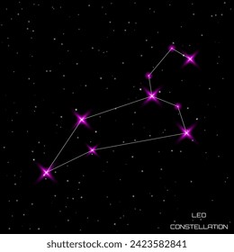 Zodiac signs. The constellation of Leo in the black starry sky. Vector illustration.