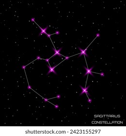 Zodiac signs. The constellation of Sagittarius in the black starry sky. Vector illustration.