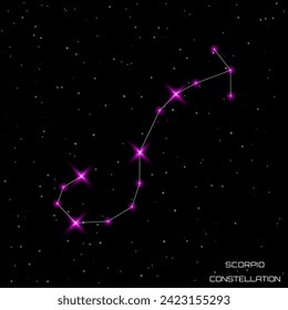 Zodiac signs. The constellation of Scorpio in the black starry sky. Vector illustration.